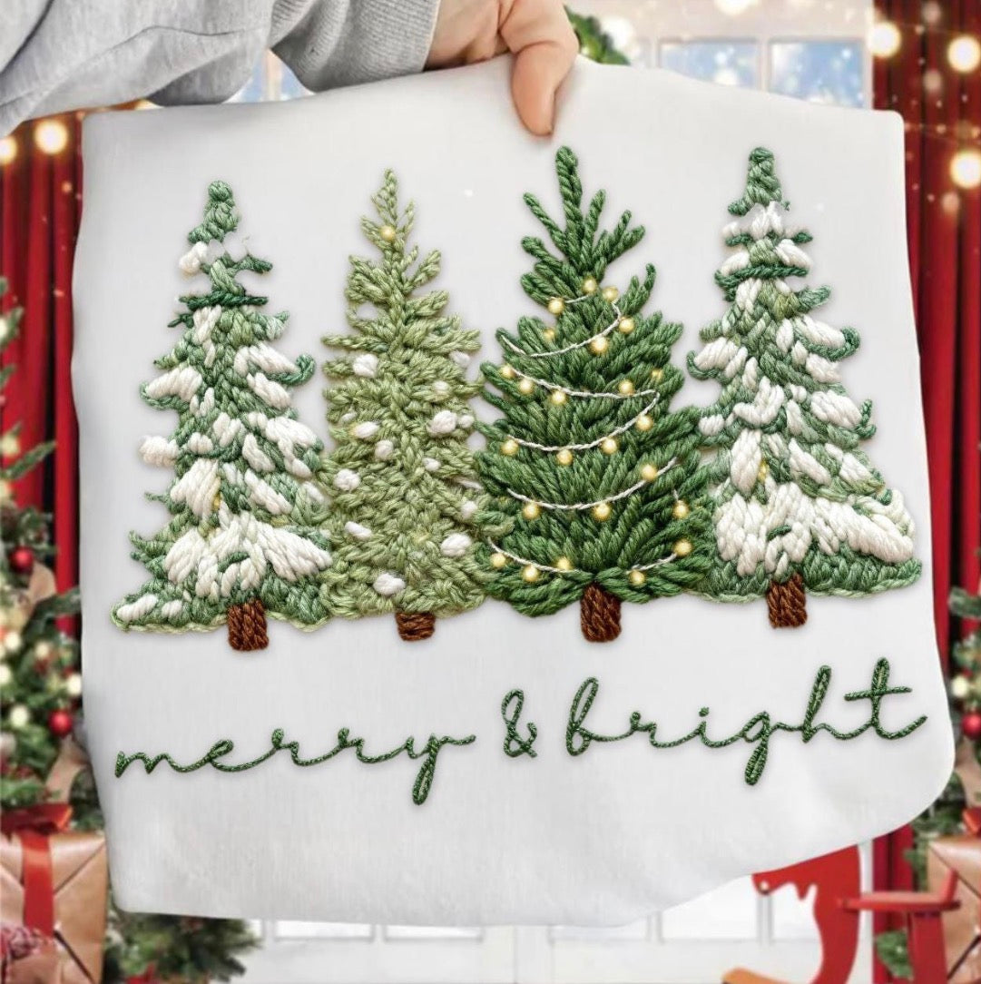 270- Merry&Bright Christmas Trees- faux knit