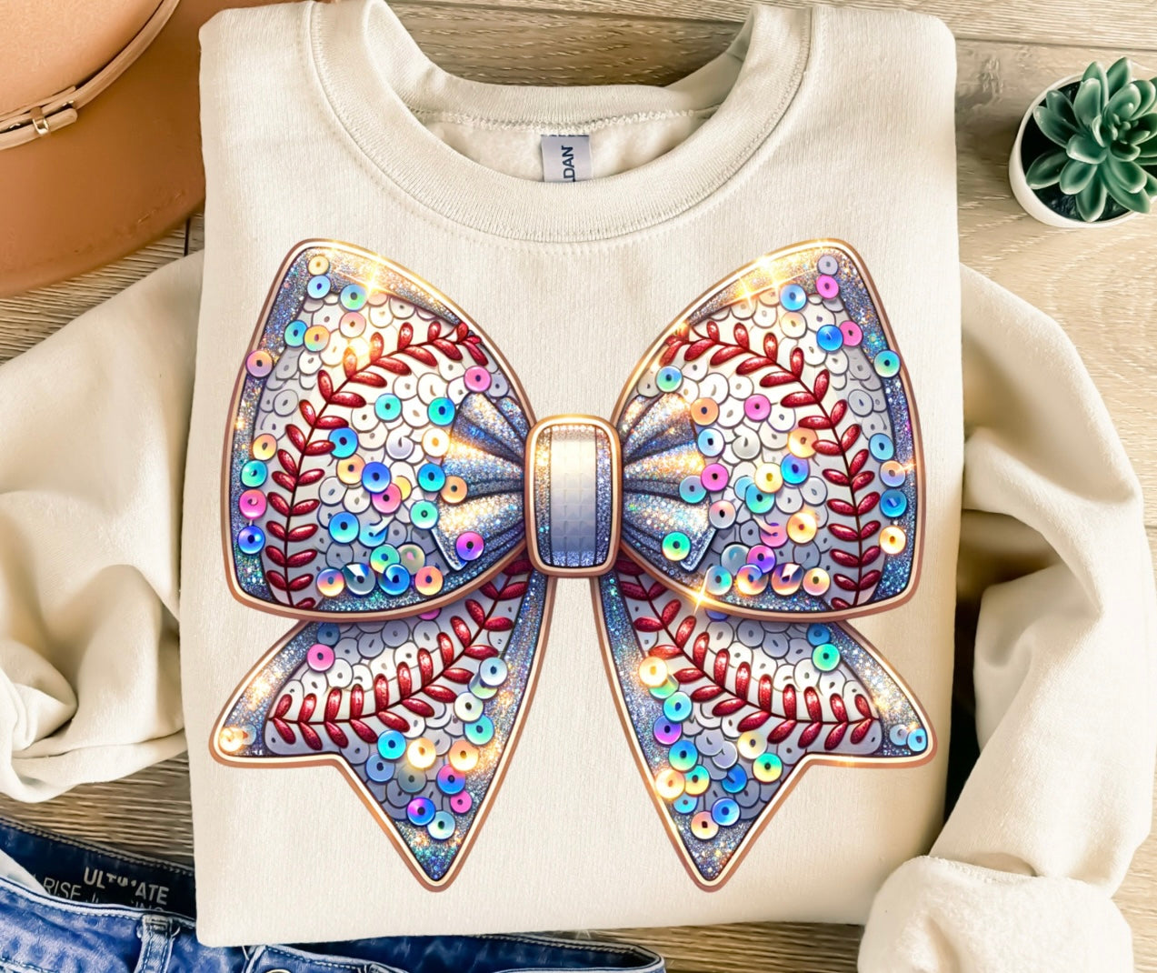 053 Glistening Baseball Bow (TRF-3338)