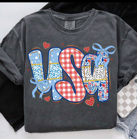 TRANSFER - 165- USA patchwork/bows