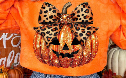 TRANSFER - Jeweled Pumpkin with Leopard Bow