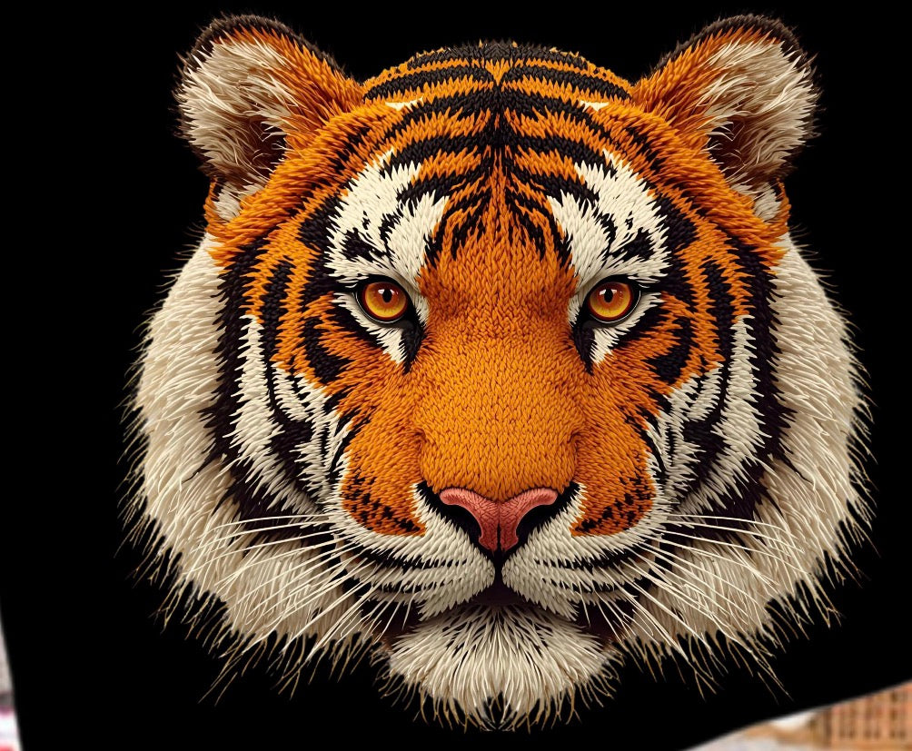 302- faux embroidered tiger head